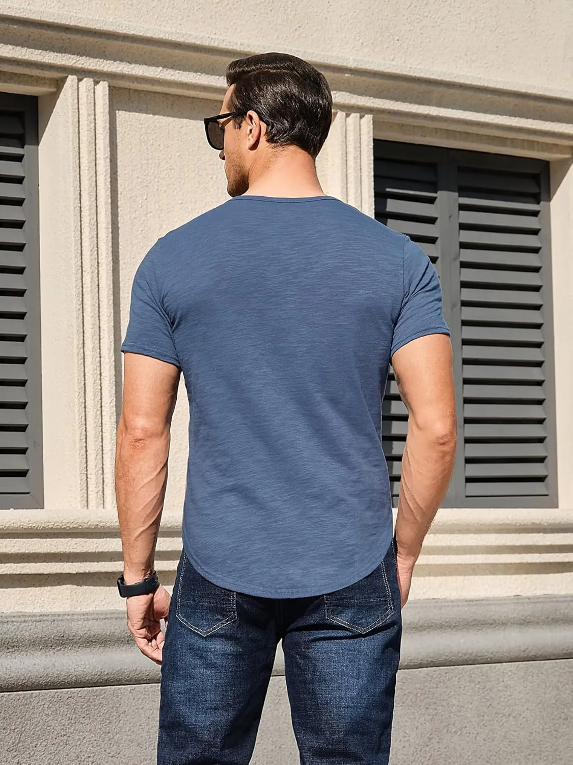 Comdecevis Men's Henley Shirts Short Sleeve Muscle Fit Shirts Vintage Casual Button V Neck T-Shirts for Men