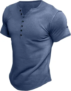 Comdecevis Men's Henley Shirts Short Sleeve Muscle Fit Shirts Vintage Casual Button V Neck T-Shirts for Men
