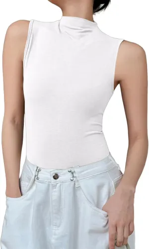 Compression Tanks for Women Slim Fit Sleeveless Layering Tops Solid Turtleneck Summer Outfits