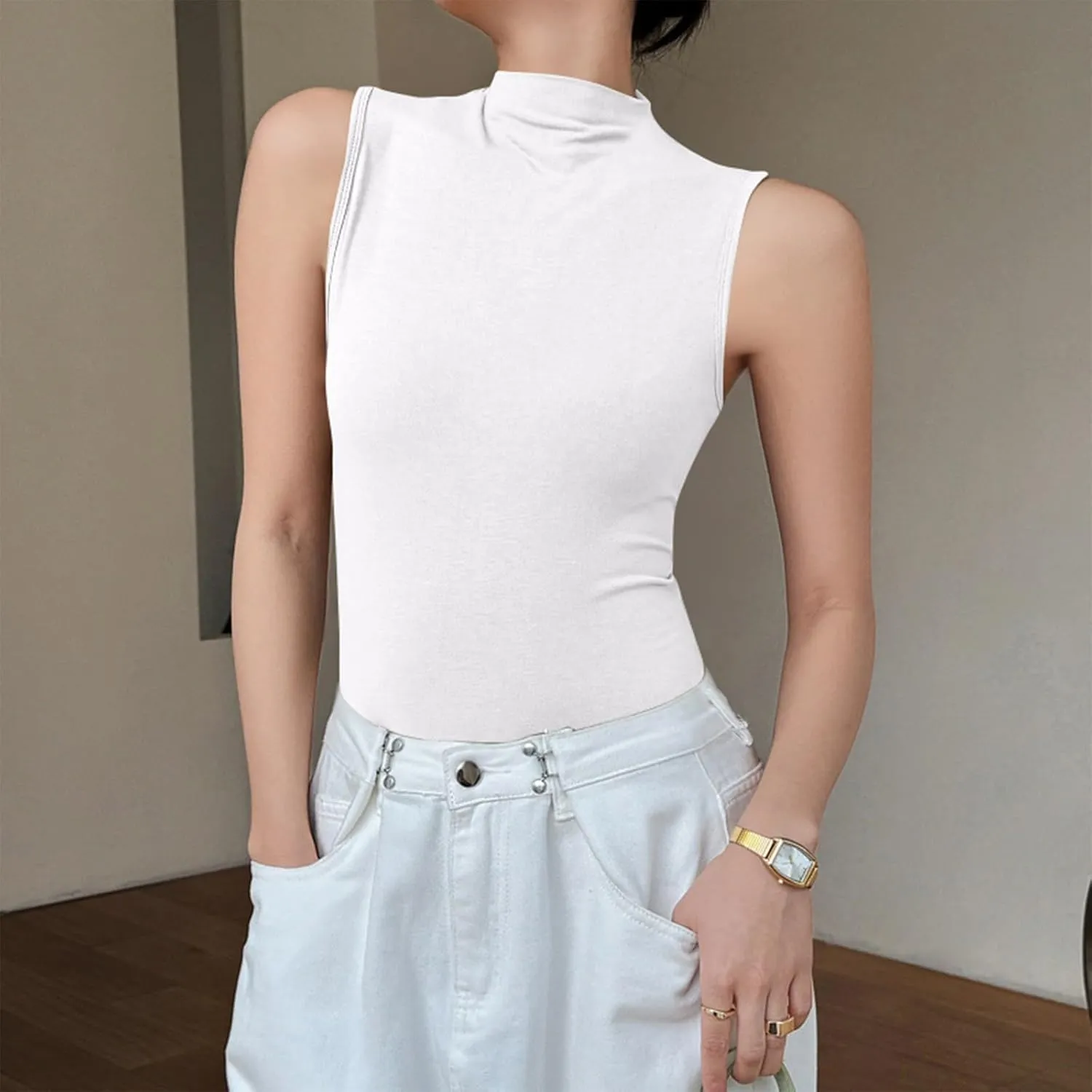 Compression Tanks for Women Slim Fit Sleeveless Layering Tops Solid Turtleneck Summer Outfits
