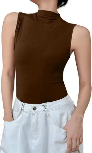Compression Tanks for Women Slim Fit Sleeveless Layering Tops Solid Turtleneck Summer Outfits