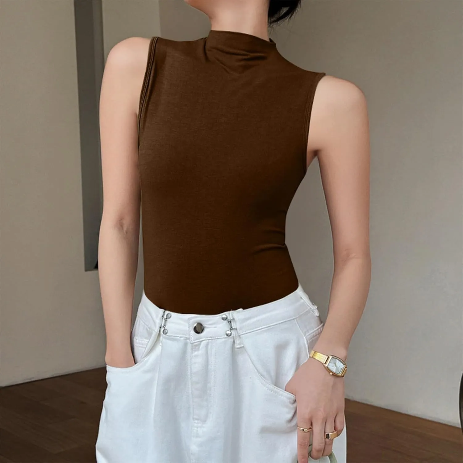 Compression Tanks for Women Slim Fit Sleeveless Layering Tops Solid Turtleneck Summer Outfits