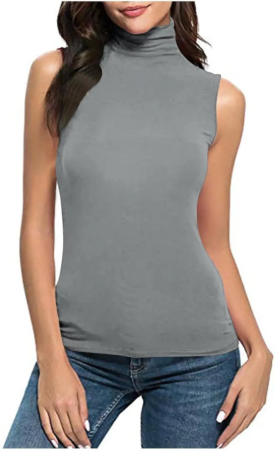 Compression Tanks for Women Work Sleeveless Layering Tops Slim Fit Turtleneck Summer Outfits