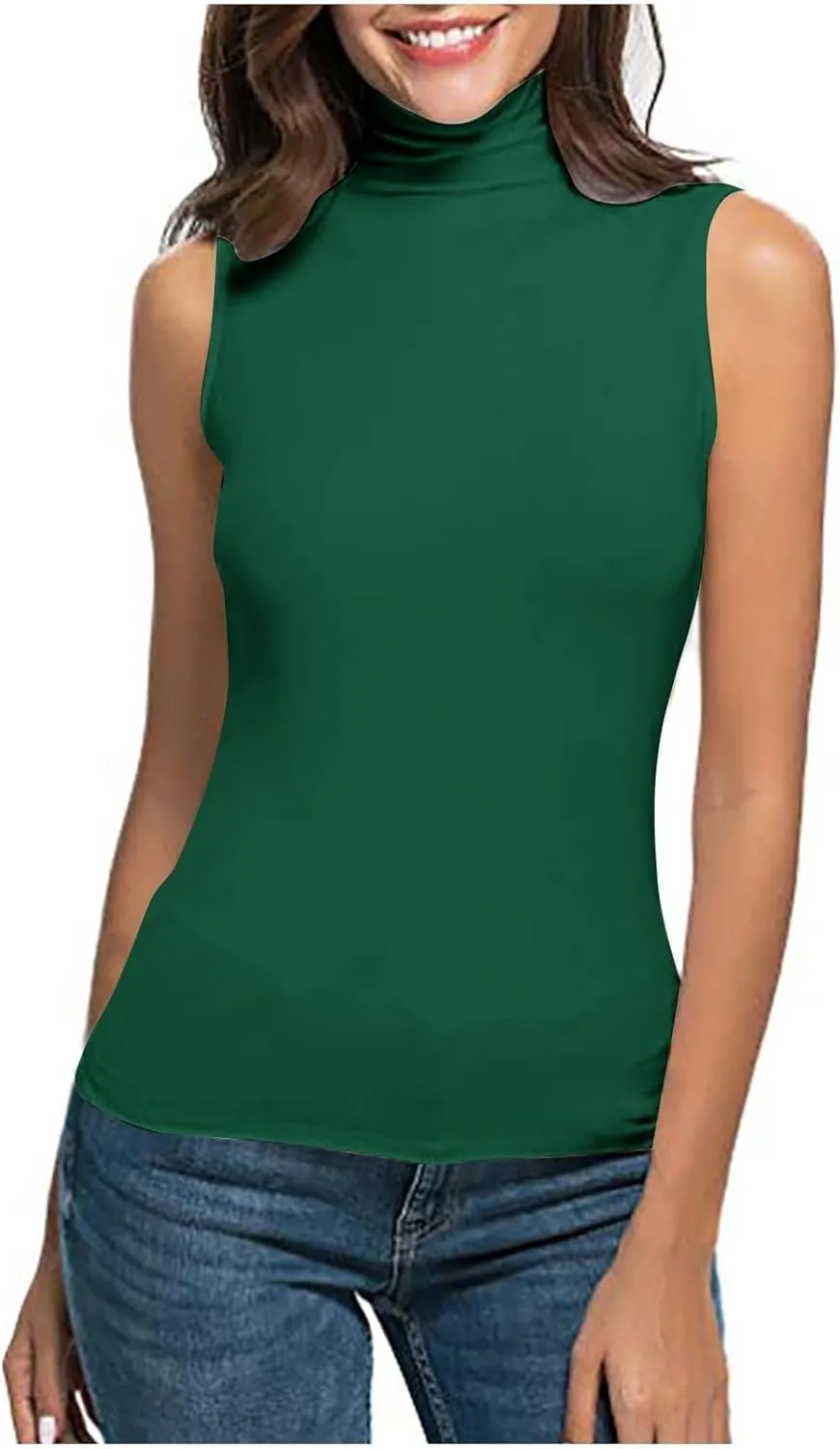 Compression Tanks for Women Work Sleeveless Layering Tops Slim Fit Turtleneck Summer Outfits