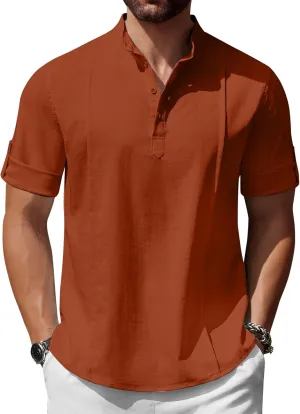 COOFANDY Men's Henley T-Shirts Short Sleeve Casual Button Henley Shirts Band Collar Tee Summer Beach Hippie Shirts