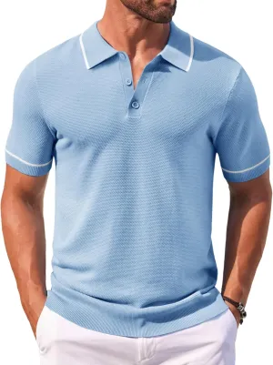 COOFANDY Men's Knit Polo Shirts Casual Short Sleeve Button Down Shirts Crochet Classic Golf Polo Collared Shirts