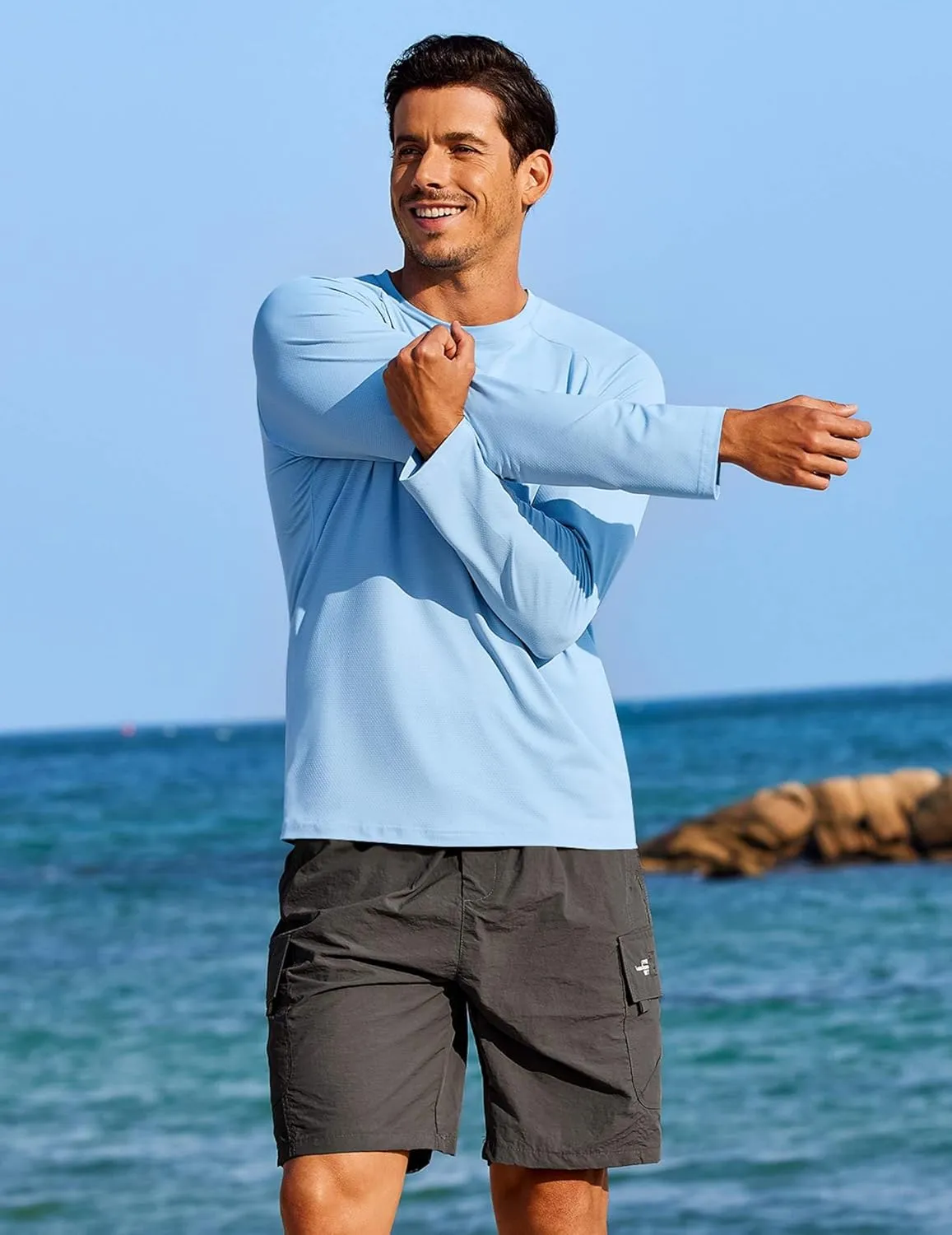 COOFANDY Men's Sun Protection Shirts Long Sleeve Rash Guard Swim T-Shirts Lightweight Quick Dry Fishing Shirts