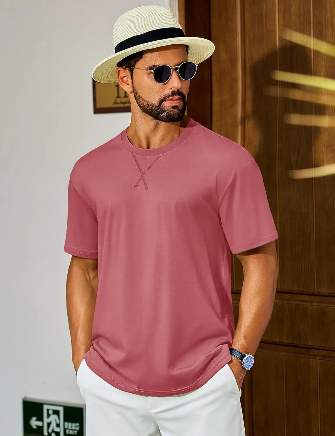 Cotrasen Men's T Shirts Cotton Short Sleeve Shirts for Men Soft Comfort Crew Neck T-Shirts Casual Fashion Summer Tee Shirts