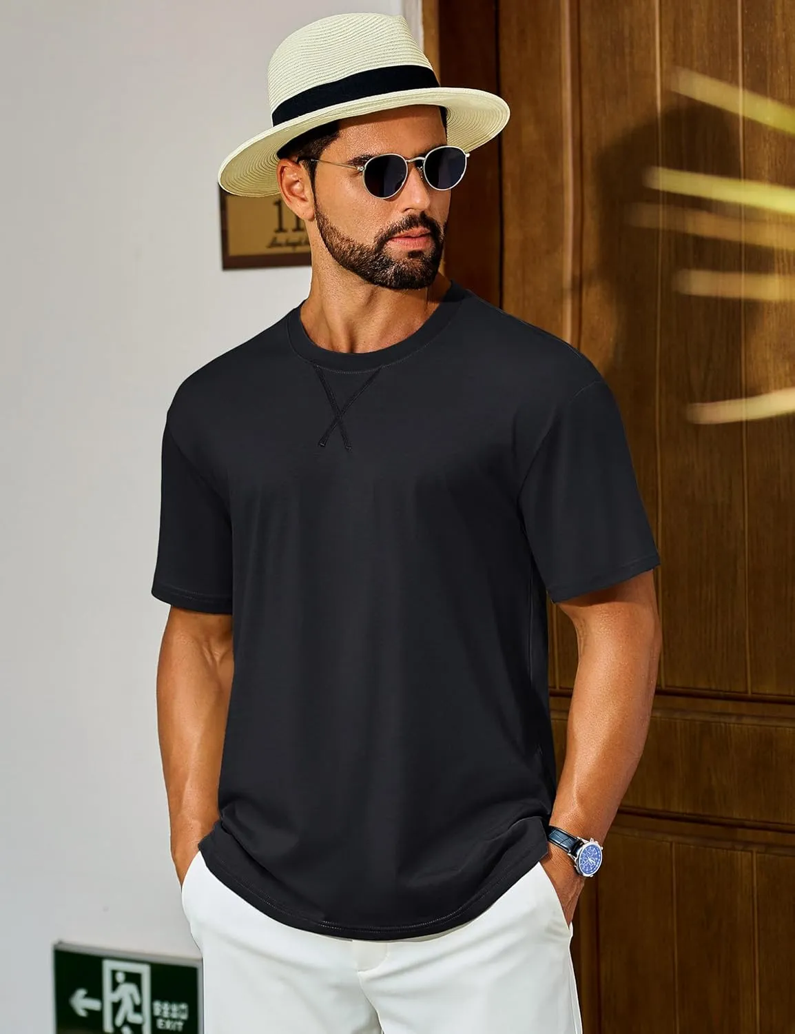 Cotrasen Men's T Shirts Cotton Short Sleeve Shirts for Men Soft Comfort Crew Neck T-Shirts Casual Fashion Summer Tee Shirts