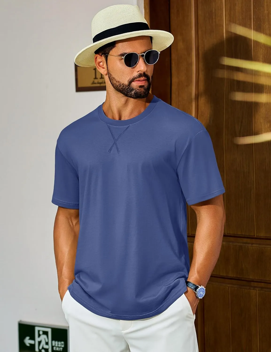 Cotrasen Men's T Shirts Cotton Short Sleeve Shirts for Men Soft Comfort Crew Neck T-Shirts Casual Fashion Summer Tee Shirts
