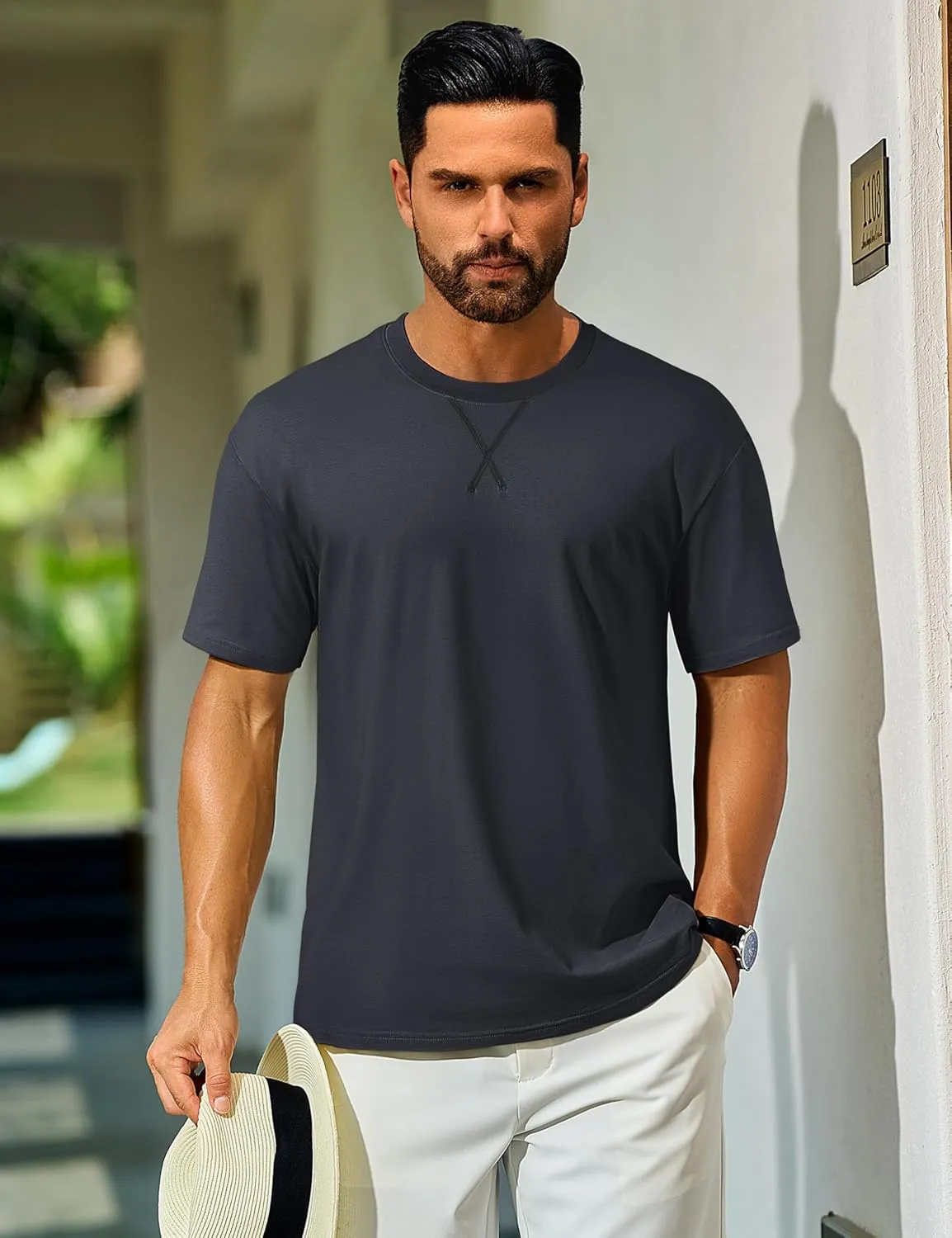 Cotrasen Men's T Shirts Cotton Short Sleeve Shirts for Men Soft Comfort Crew Neck T-Shirts Casual Fashion Summer Tee Shirts