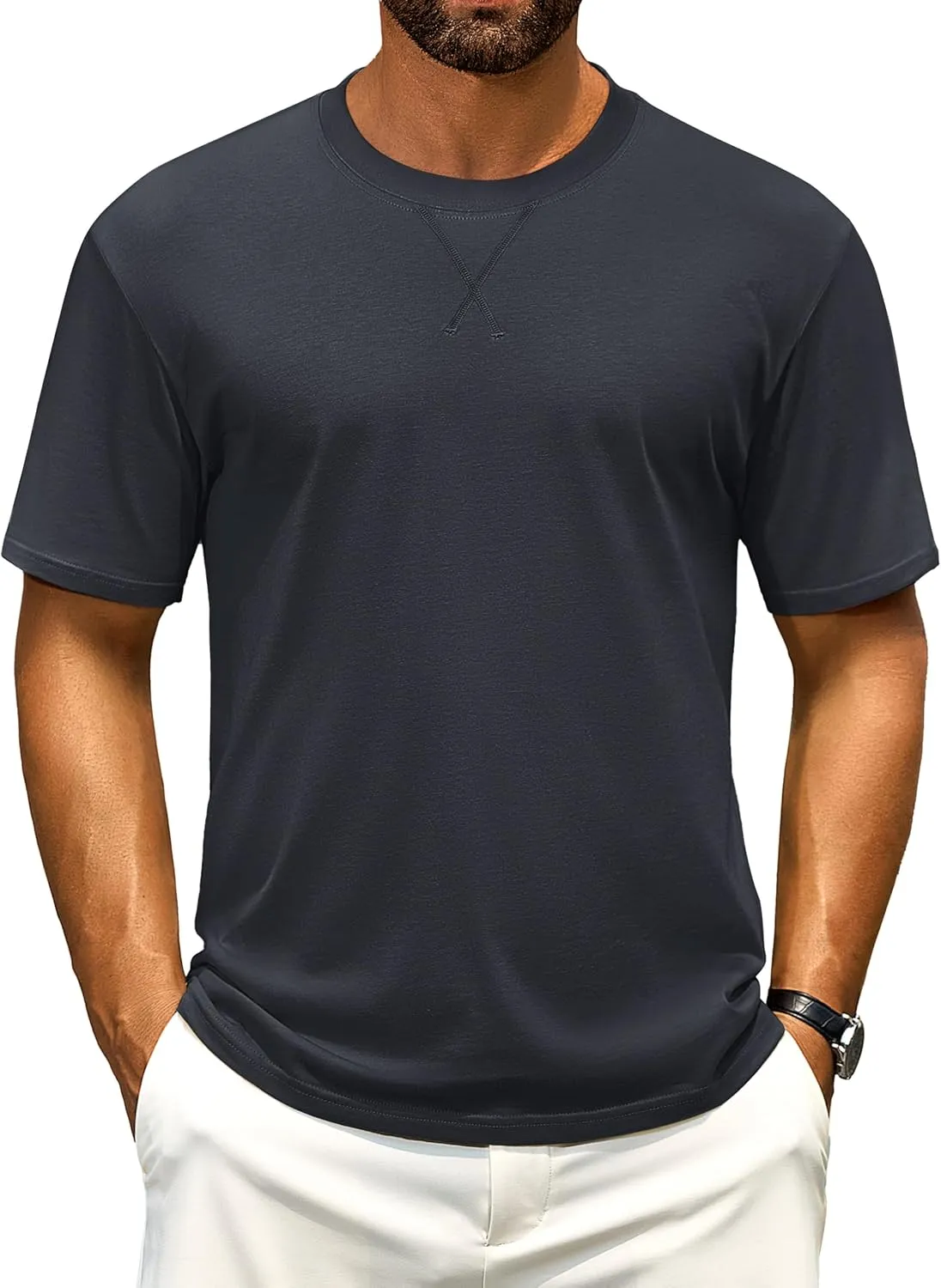 Cotrasen Men's T Shirts Cotton Short Sleeve Shirts for Men Soft Comfort Crew Neck T-Shirts Casual Fashion Summer Tee Shirts