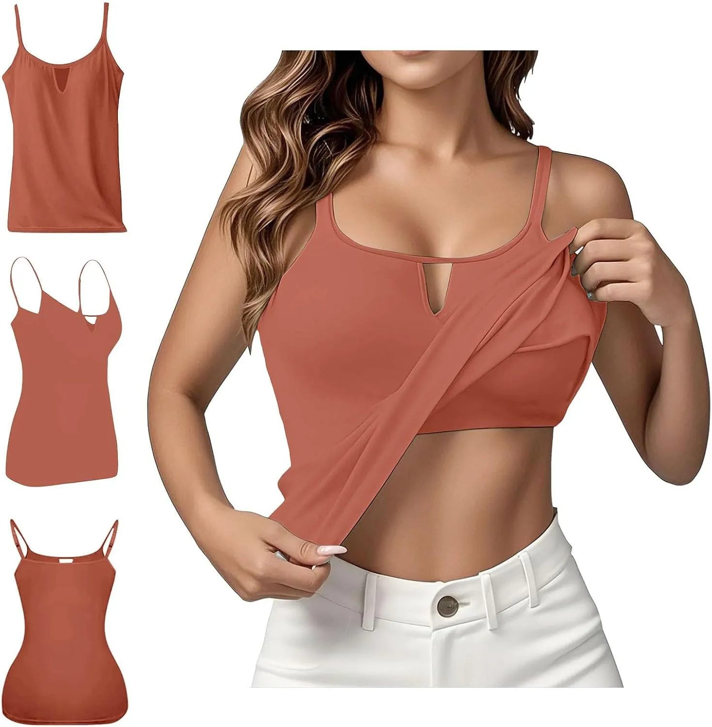 Cotton Camisole Tops for Women Casual Built in Bra Sleeveless Tank Top Spaghetti Strap Basic Active Cami Undershirts