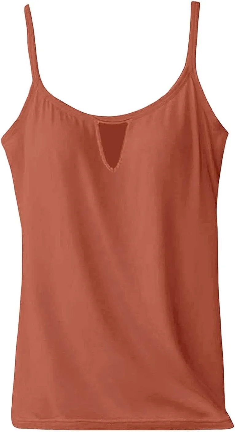 Cotton Camisole Tops for Women Casual Built in Bra Sleeveless Tank Top Spaghetti Strap Basic Active Cami Undershirts