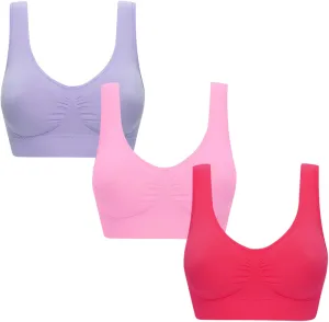 Ctreela Women's Built Up Tank Style Sports Bra, 3 Pack Cami Workout Bras, Seamless Comfortable Sports Bra for Gym Work Sleep