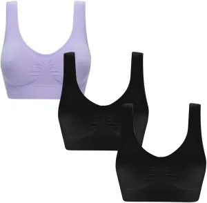 Ctreela Women's Built Up Tank Style Sports Bra, 3 Pack Cami Workout Bras, Seamless Comfortable Sports Bra for Gym Work Sleep