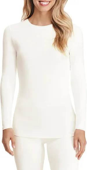 Cuddl Duds Women's Softwear with Stretch Long Sleeve Crew Neck Top -Layering Top with Smooth Fabrication, Body-Hugging Fit