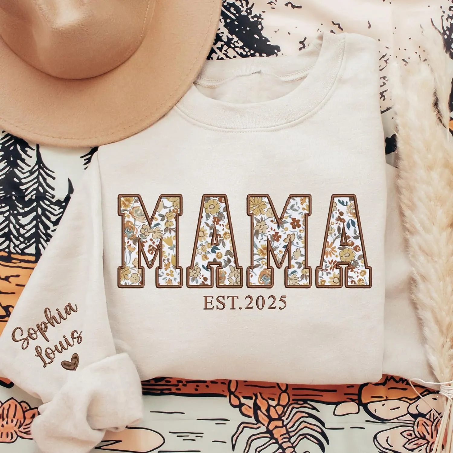 Custom Mama Applique Sweatshirt, Personalized Mama Embroidered Sweatshirt, Christmas, New Mom Gift