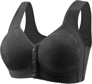 Daisy Bras for Women Plus Size Wireless Front Button Closure Lace Bra Push Up Full Support Breathable Bralettes