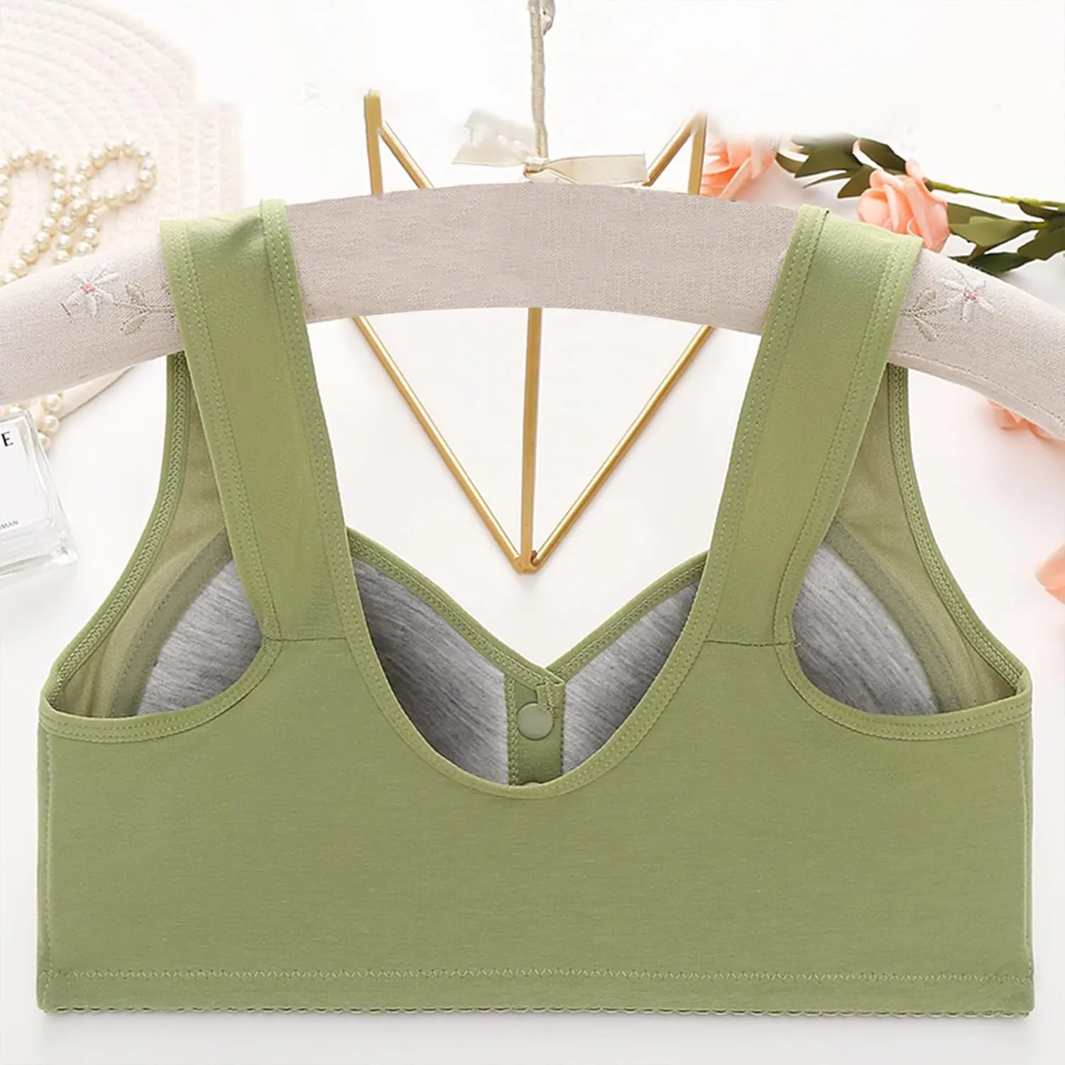 Daisy Bras for Women Plus Size Wireless Front Button Closure Lace Bra Push Up Full Support Breathable Bralettes
