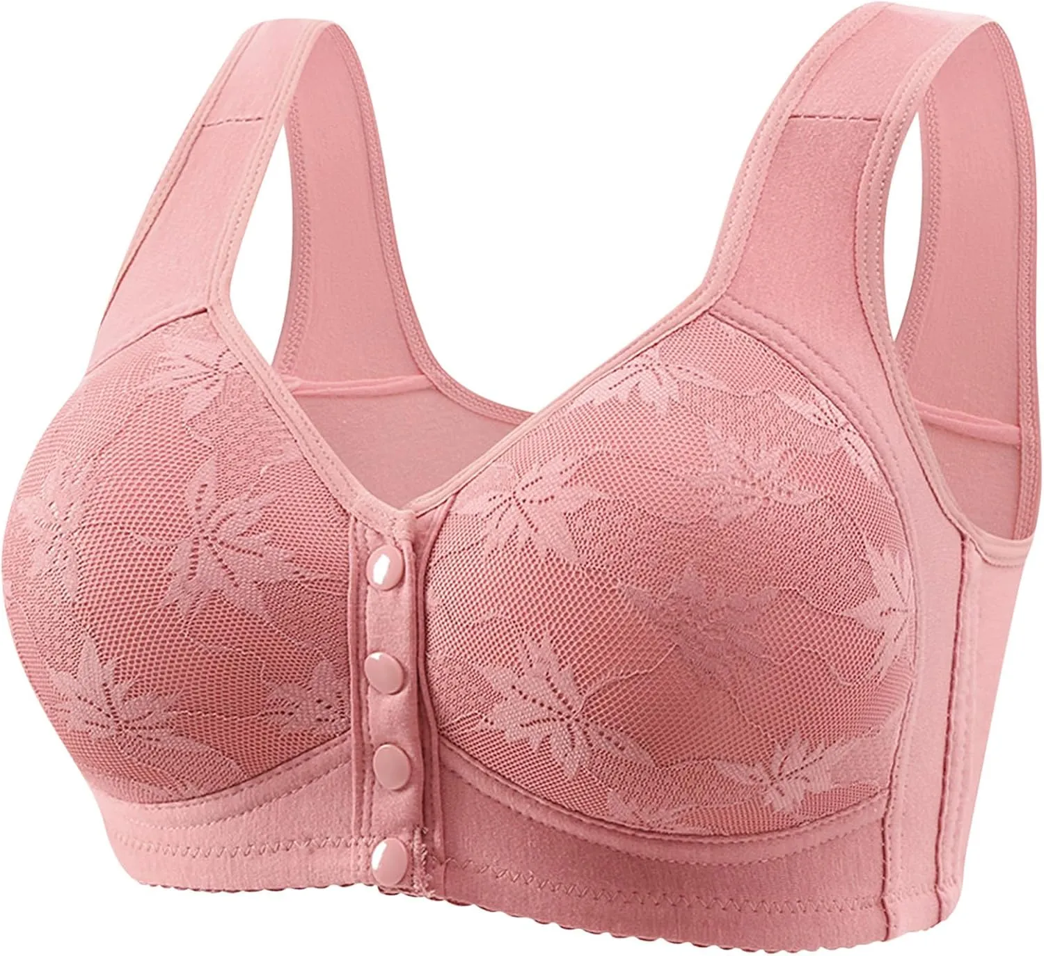 Daisy Bras for Women Plus Size Wireless Front Button Closure Lace Bra Push Up Full Support Breathable Bralettes