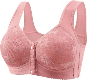 Daisy Bras for Women Plus Size Wireless Front Button Closure Lace Bra Push Up Full Support Breathable Bralettes