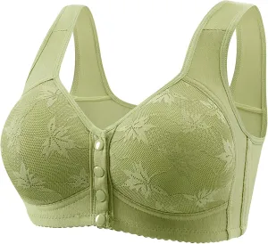 Daisy Bras for Women Plus Size Wireless Front Button Closure Lace Bra Push Up Full Support Breathable Bralettes