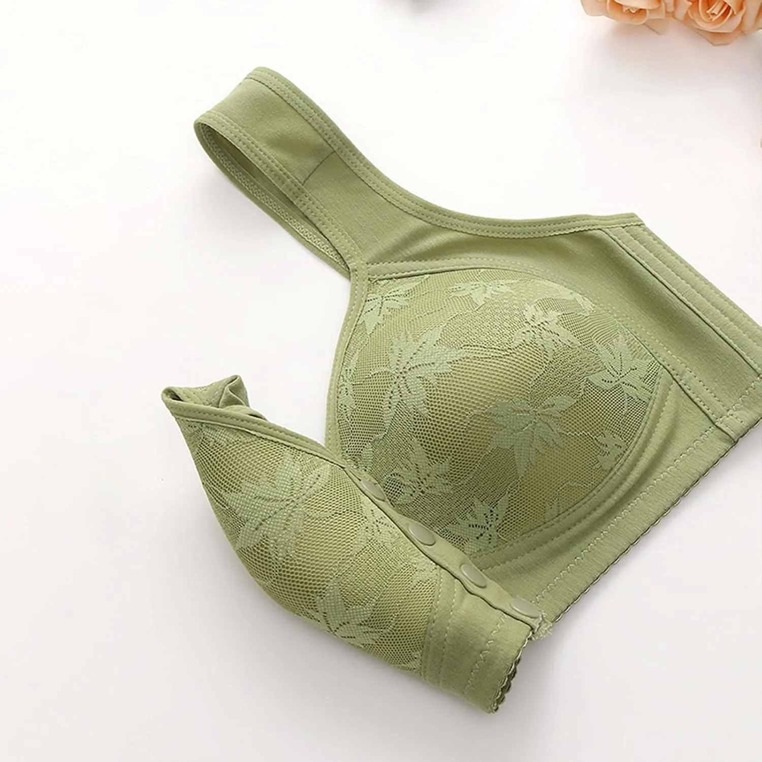 Daisy Bras for Women Plus Size Wireless Front Button Closure Lace Bra Push Up Full Support Breathable Bralettes
