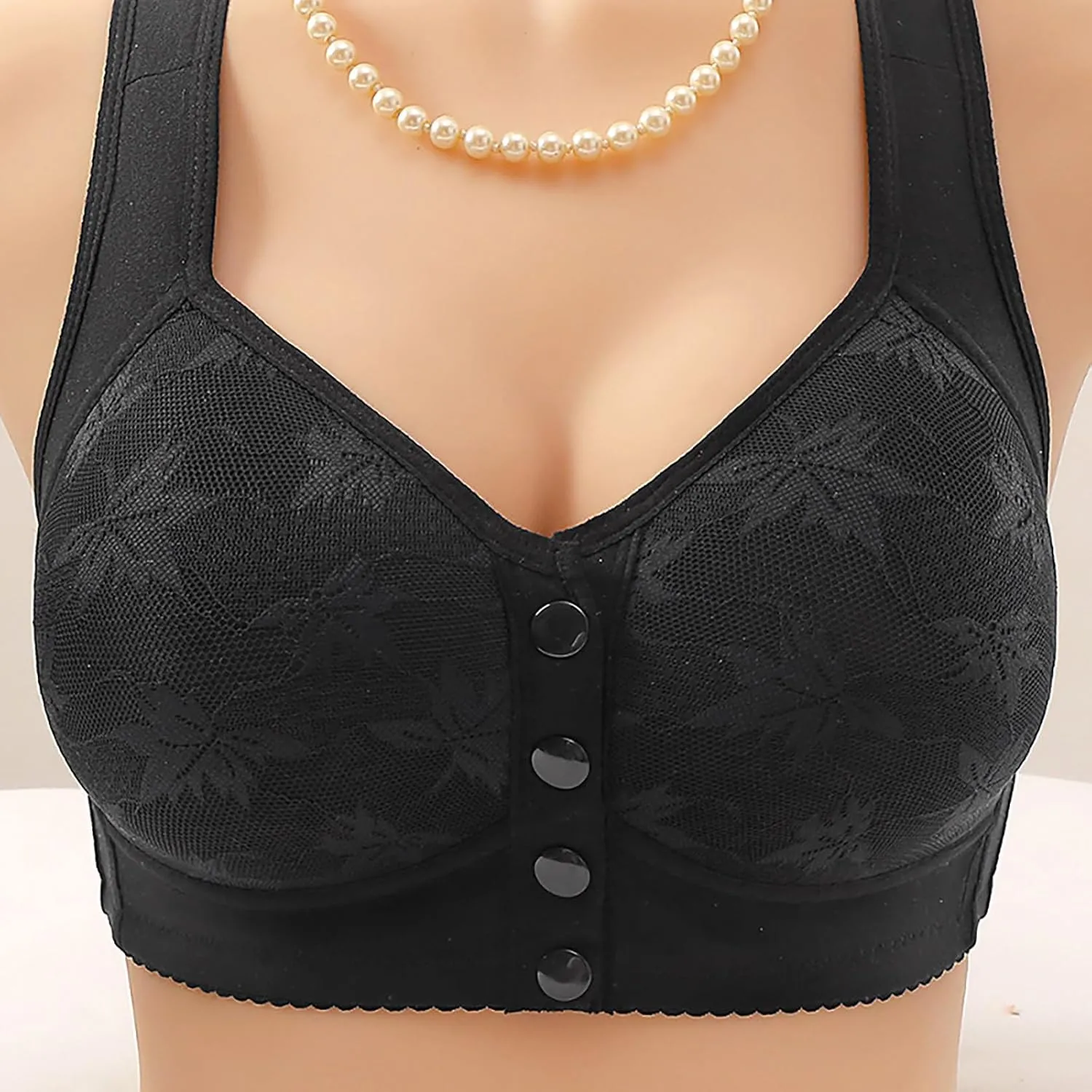 Daisy Bras for Women Plus Size Wireless Front Button Closure Lace Bra Push Up Full Support Breathable Bralettes