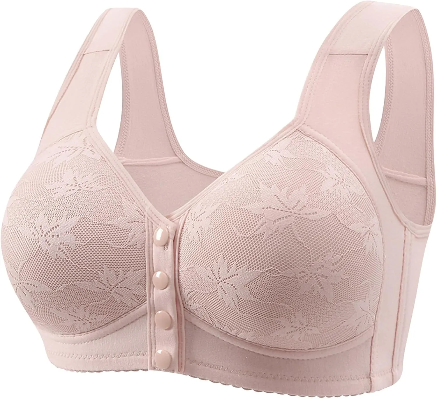 Daisy Bras for Women Plus Size Wireless Front Button Closure Lace Bra Push Up Full Support Breathable Bralettes
