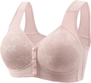 Daisy Bras for Women Plus Size Wireless Front Button Closure Lace Bra Push Up Full Support Breathable Bralettes