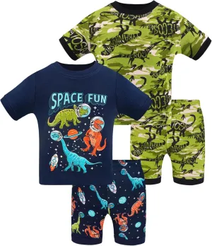 DAUGHTER QUEEN Boys Summer Pajamas Set 4 Pieces 100% Cotton Sleepwear Size 18 Months-12 Years