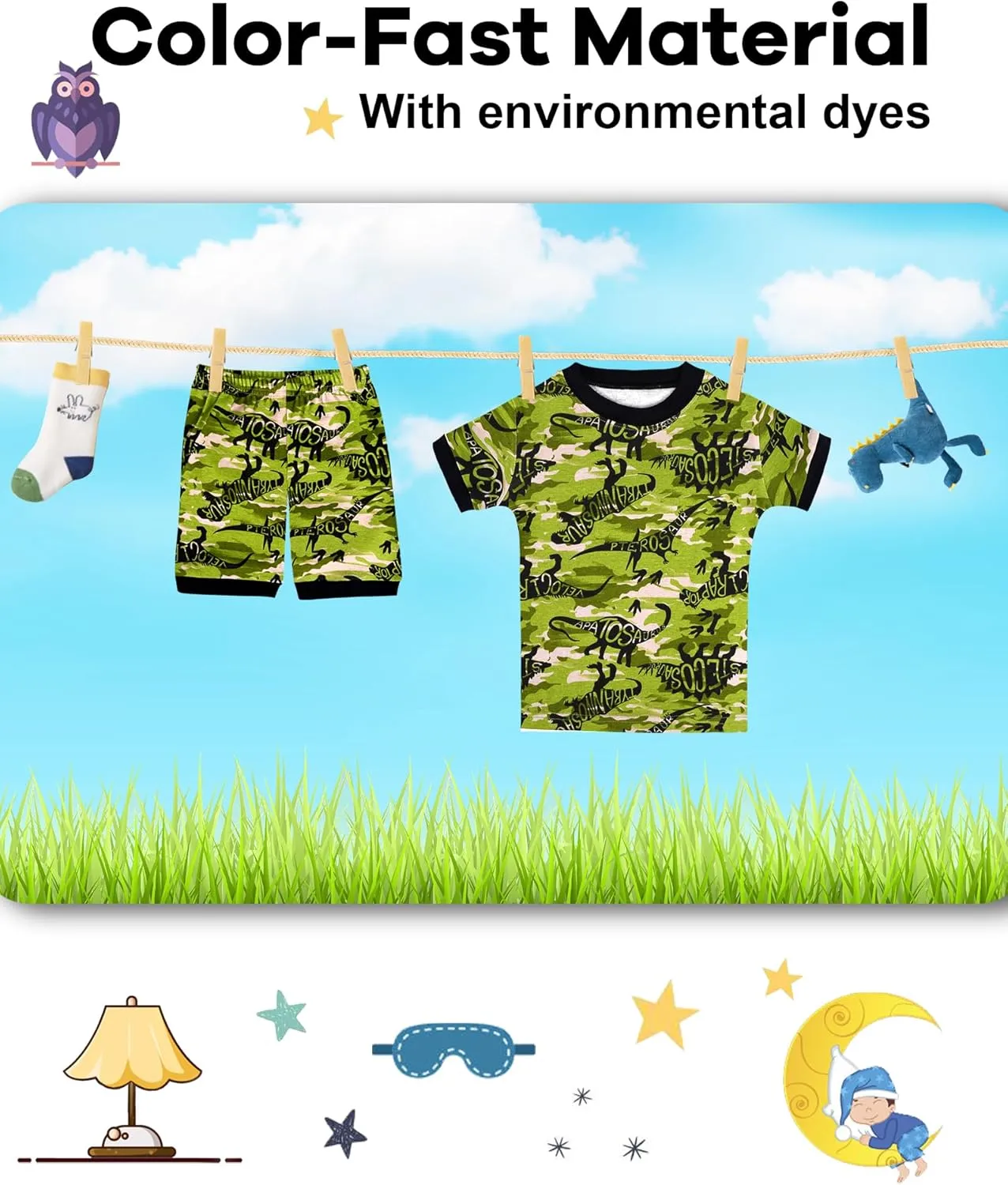 DAUGHTER QUEEN Boys Summer Pajamas Set 4 Pieces 100% Cotton Sleepwear Size 18 Months-12 Years