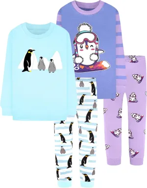 DAUGHTER QUEEN Girls 4 Pieces Cotton Pajamas Size 18 Months-12 Years