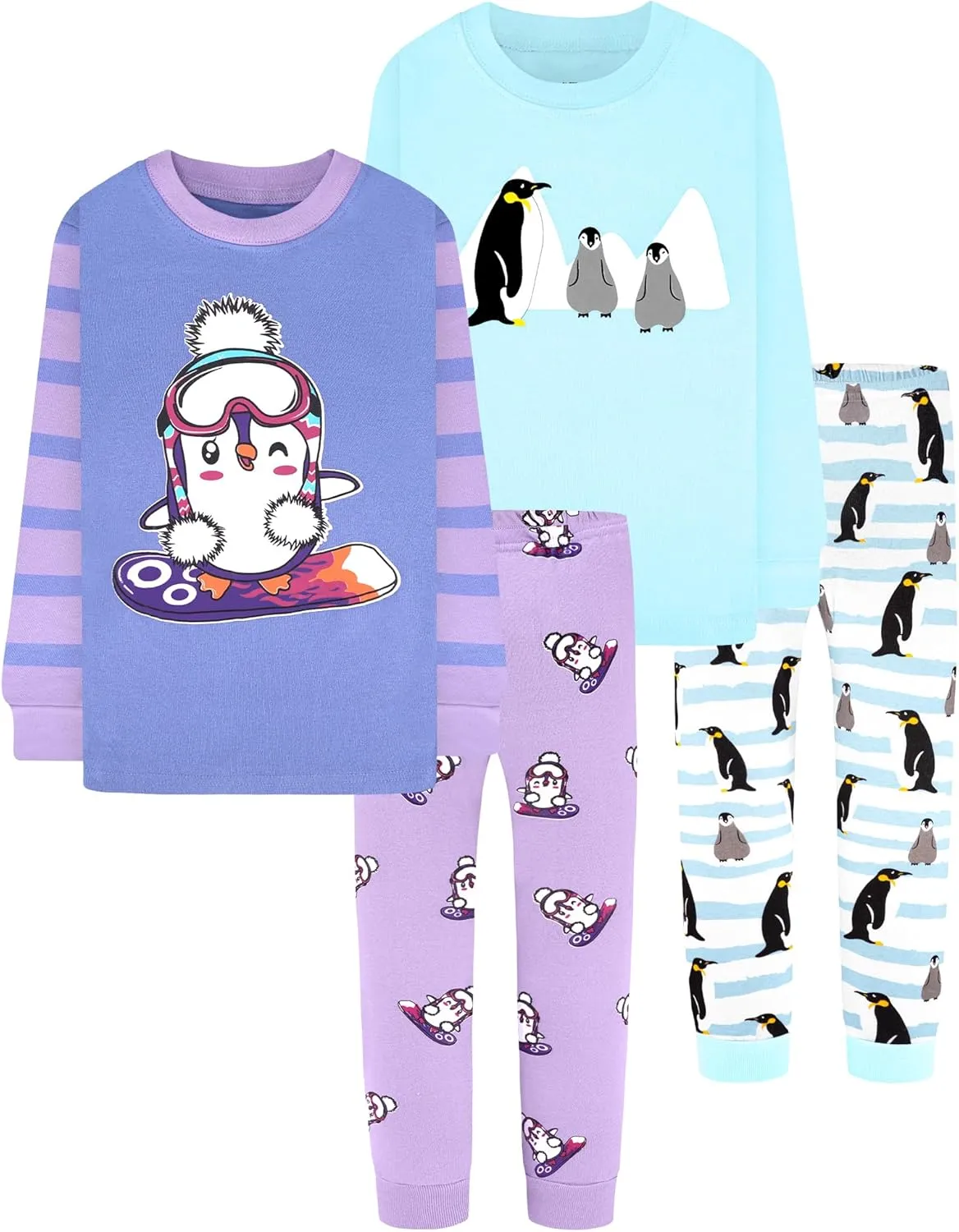 DAUGHTER QUEEN Girls 4 Pieces Cotton Pajamas Size 18 Months-12 Years