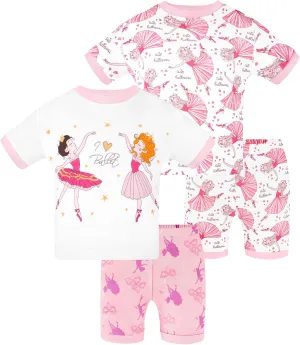 DAUGHTER QUEEN Girls Summer Pajamas Set 4 Pieces 100% Cotton Sleepwear Size 18 Months-12 Years