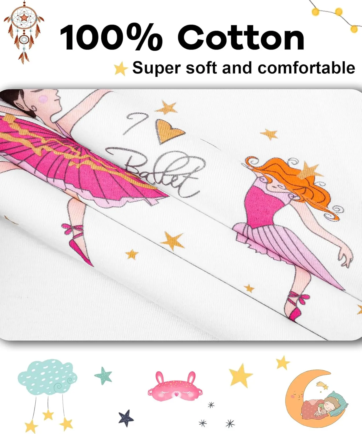 DAUGHTER QUEEN Girls Summer Pajamas Set 4 Pieces 100% Cotton Sleepwear Size 18 Months-12 Years