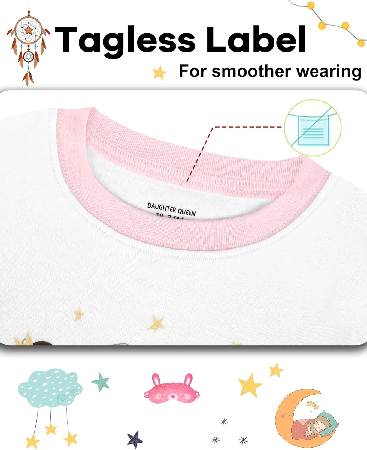 DAUGHTER QUEEN Girls Summer Pajamas Set 4 Pieces 100% Cotton Sleepwear Size 18 Months-12 Years