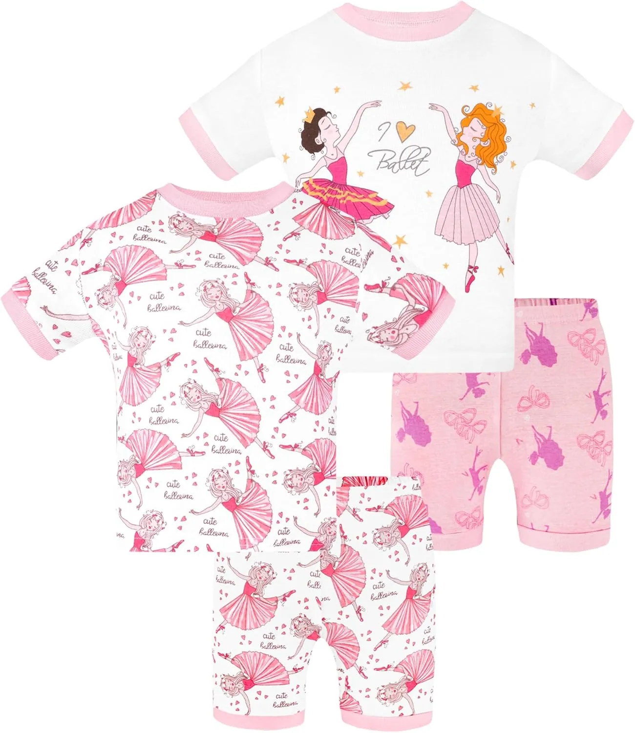 DAUGHTER QUEEN Girls Summer Pajamas Set 4 Pieces 100% Cotton Sleepwear Size 18 Months-12 Years
