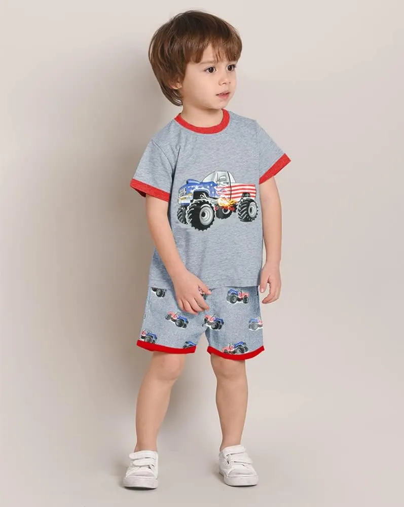 DDSOL Toddler Boys Pajamas Summer Pjs Kids Short Sets Baby Sleepwear Truck Car Soccer Jammies 2-7 Years