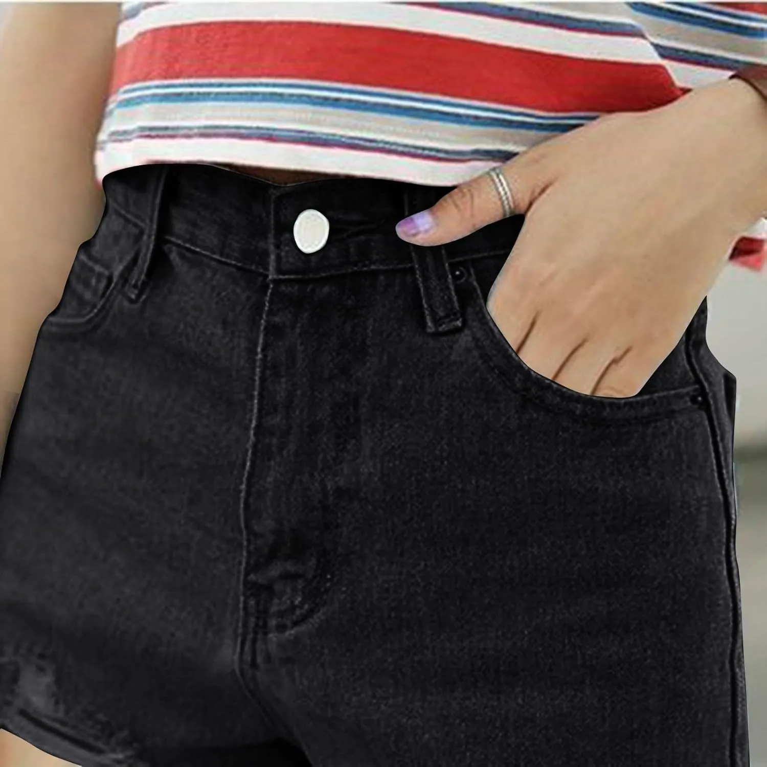 Denim Shorts for Womens Casual Frayed Hem Ripped Jeans Short Hotpants with Pockets High Waist Ripped Pants Shorts 2024
