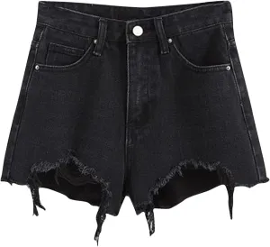 Denim Shorts for Womens Casual Frayed Hem Ripped Jeans Short Hotpants with Pockets High Waist Ripped Pants Shorts 2024