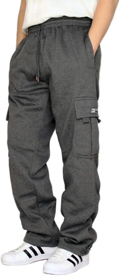 DREAM USA Men's Heavyweight Fleece Cargo Sweatpants