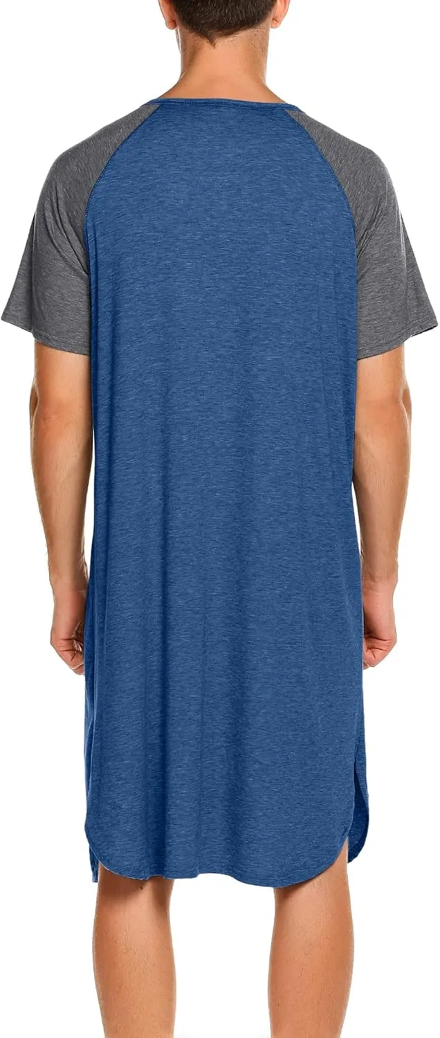 Ekouaer Sleepwear Men's Nightshirt Short Sleeve Pajamas Comfy Big & Tall Henley Sleep Shirt M-XXXL