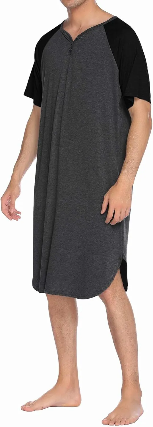 Ekouaer Sleepwear Men's Nightshirt Short Sleeve Pajamas Comfy Big & Tall Henley Sleep Shirt M-XXXL