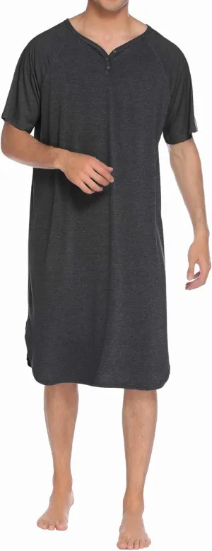 Ekouaer Sleepwear Men's Nightshirt Short Sleeve Pajamas Comfy Big & Tall Henley Sleep Shirt M-XXXL