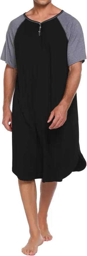Ekouaer Sleepwear Men's Nightshirt Short Sleeve Pajamas Comfy Big & Tall Henley Sleep Shirt M-XXXL