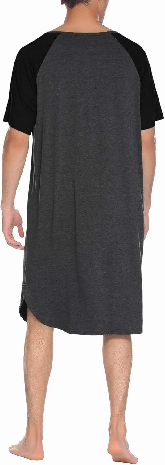 Ekouaer Sleepwear Men's Nightshirt Short Sleeve Pajamas Comfy Big & Tall Henley Sleep Shirt M-XXXL