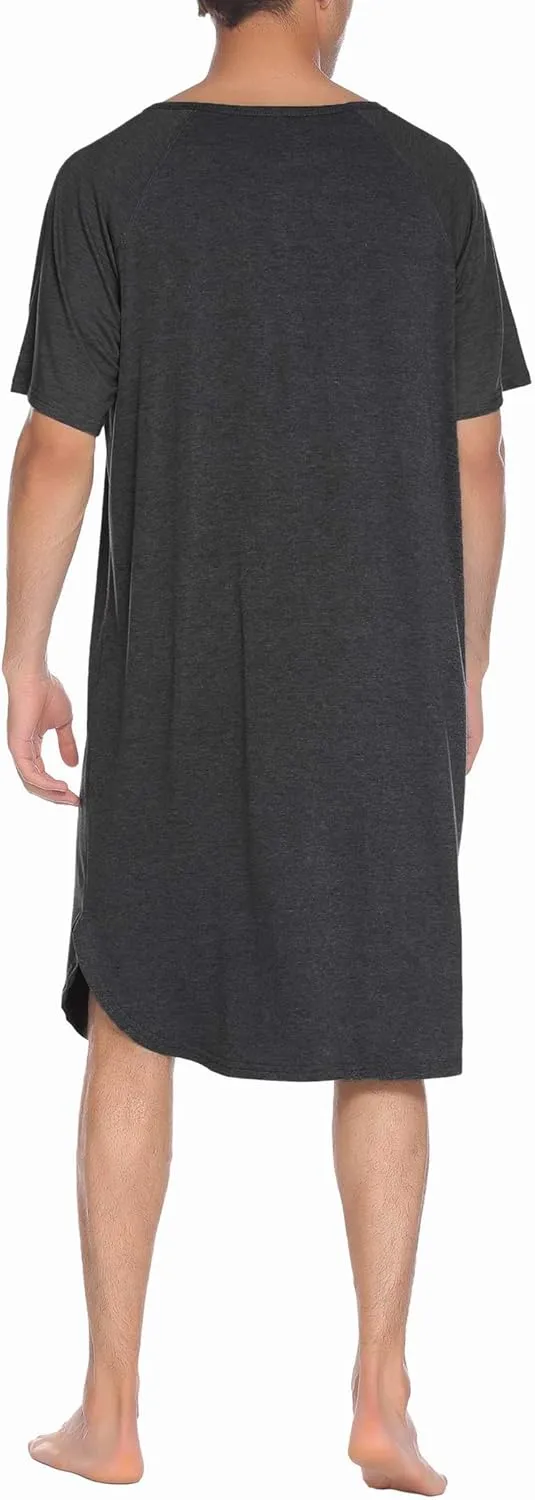 Ekouaer Sleepwear Men's Nightshirt Short Sleeve Pajamas Comfy Big & Tall Henley Sleep Shirt M-XXXL