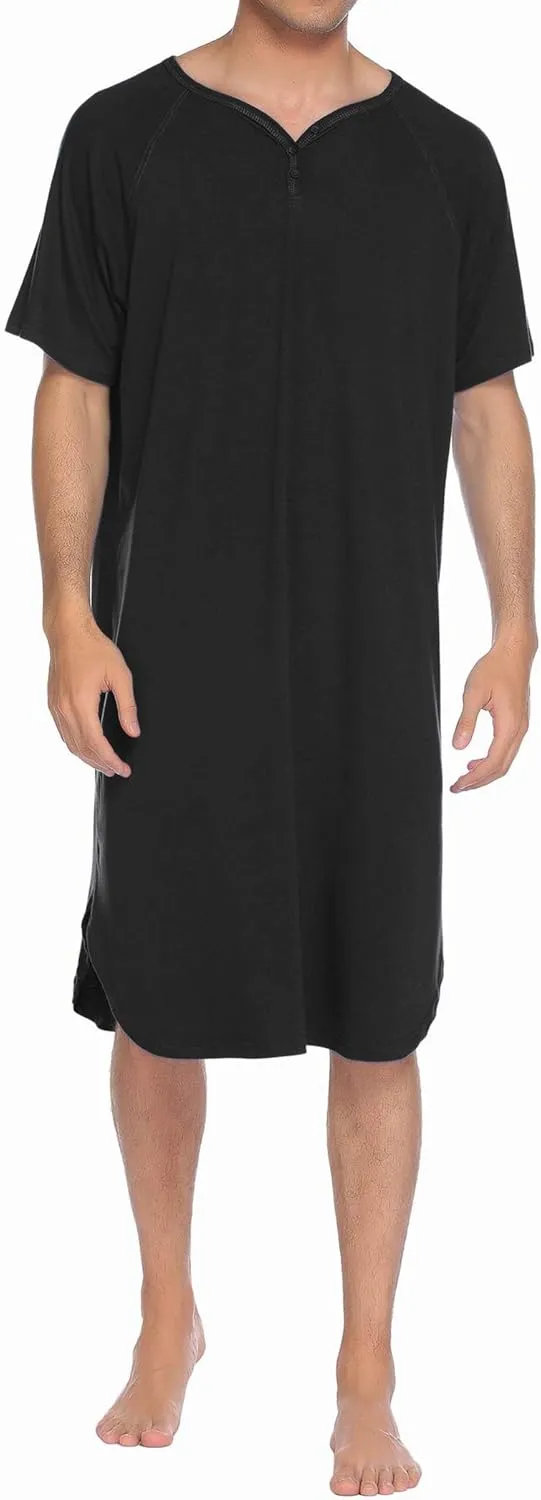 Ekouaer Sleepwear Men's Nightshirt Short Sleeve Pajamas Comfy Big & Tall Henley Sleep Shirt M-XXXL